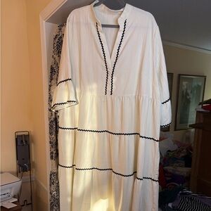 SHEIN Women's White Tiered Midi Dress with Black Trim